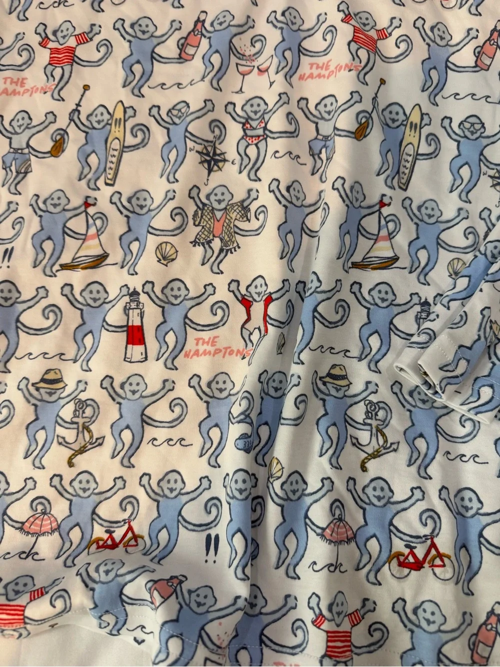 Woman's Long-Sleeve Pajama set in White with Blue Character Print
